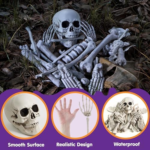 JOYIN 28 PCS Halloween Decorations Skeleton Bones and Skull Kit, Indoor Outdoor Decorations Plastic Bones Scary for Spooky Graveyard Haunted House Lawn Yard Party Decor