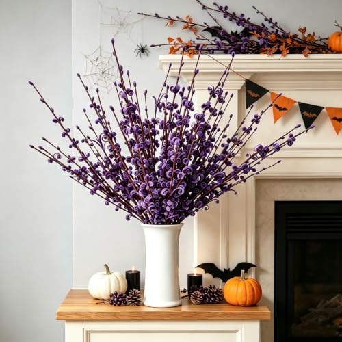 12Pcs Artificial Jasmine Flowers,21.6" Fake Branches for Home Valentine St. Patrick Independence Halloween Fall Christmas Party Decor,Purple