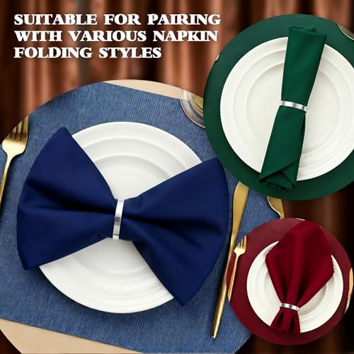 100 Pcs Silver Napkin Rings Bulk, Exquisite Round Napkin Ring Buckles, Suitable for Family Dinners, Weddings, Holiday Parties