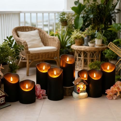 kakoya Flameless LED Candles Battery Operated with Remote and Timer,Flickering Electric Fake Plastic Pillar Candles Set of 24(D3 x H 3" 4" 5") Black