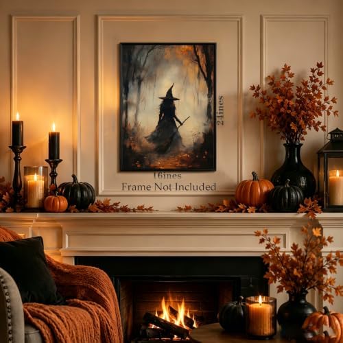 ILLBDR Halloween Witch with Broomstick Canvas Wall Art Poster 16x24 inch