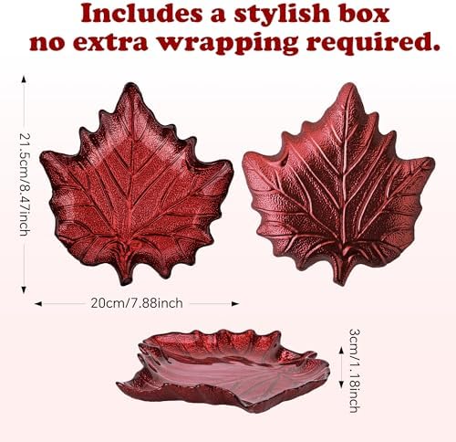 Red Maple Leaf Shaped Glass Tray, Thanksgiving Autumn Gift
