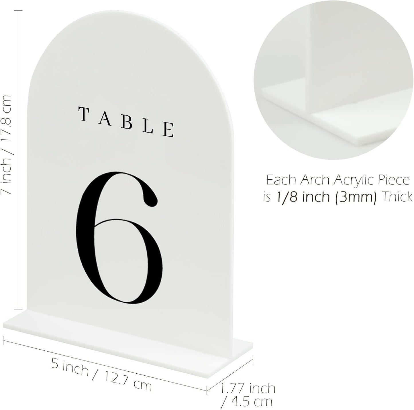 White Arch Table Numbers for Wedding, 10 Pack 5"x7" White Arch Acrylic Table Numbers 1-10 with stand, Perfect for