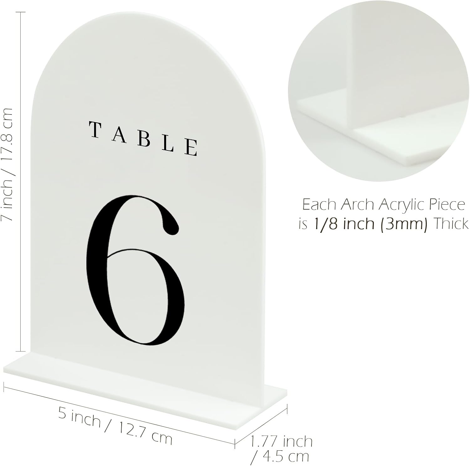 White Arch Table Numbers for Wedding, 10 Pack 5"x7" White Arch Acrylic Table Numbers 1-10 with stand, Perfect for