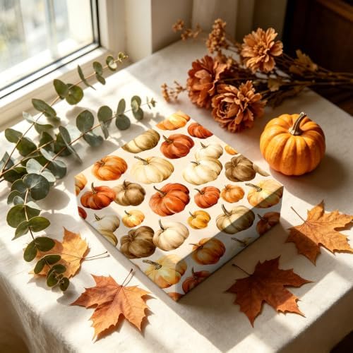 Whaline 10Pcs Fall Cotton Fabric Bundles Pumpkin Maple Leaves Fat Quarters Orange Brown Autumn Forest Sewing Fabrics for Harvest Party Thanksgiving DIY Craft Home Decor, 18 x 22 Inch