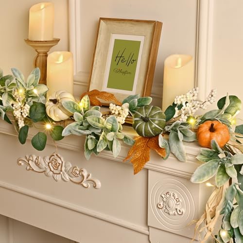Fall Garland for Mantel, 6 FT Fall Garland with Lights