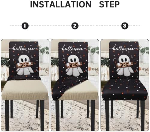 Halloween Chair Covers Set of 6 Cute Blcak Cat Ghost Parson Chair Slipcover