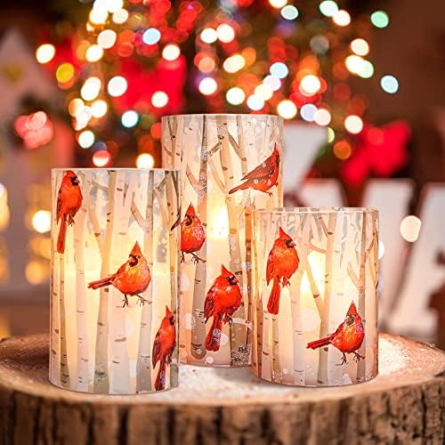 Crystal Club Christmas Flameless Candles with Remote, Cardinal Theme