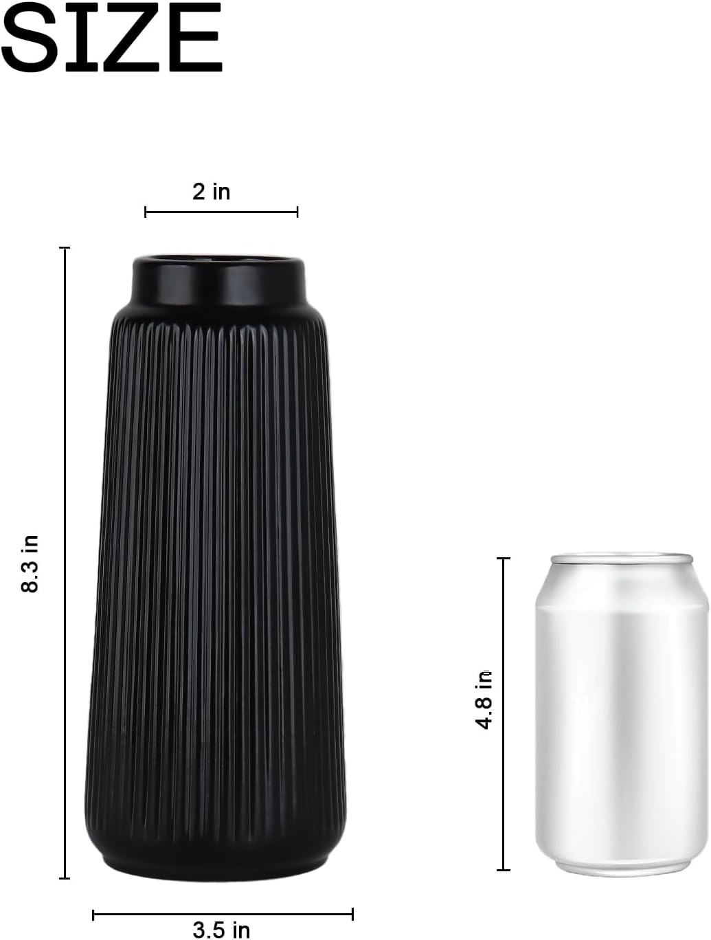 Ceramic Vase / Modern Tapered Decorative Vase / Black03 / Black / 8 Inch