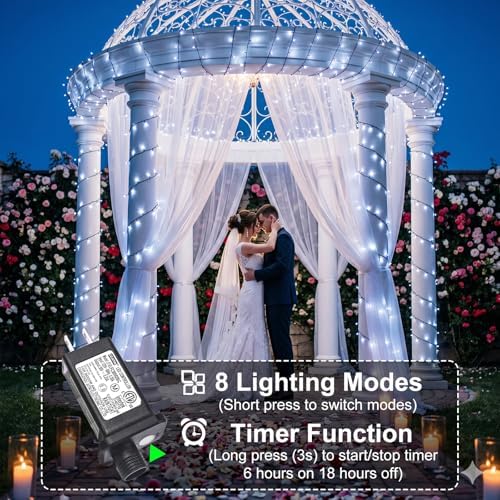 White Christmas Lights Outdoor, 66FT 200 LED Christmas Tree Lights