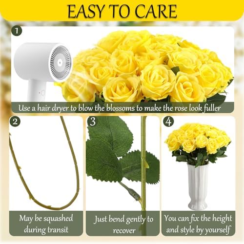 36 Pcs Silk Yellow Rose Bouquet Bridal Artificial Flowers
