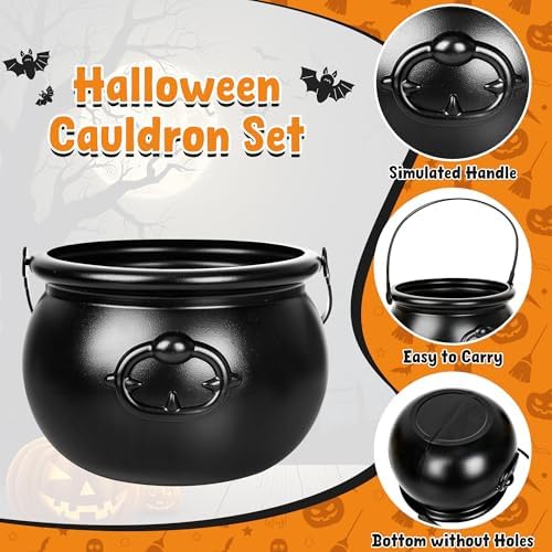 3 PCS Halloween Cauldron, Black Plastic Witch Cauldron Pots for Party Decor