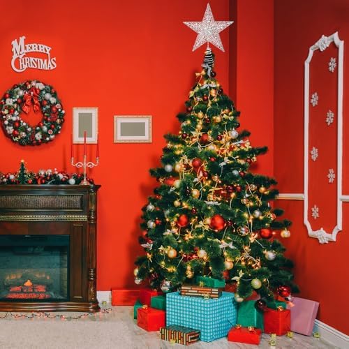 Christmas Tree Toppers Glitter Silver Star for Christmas Tree Decoration