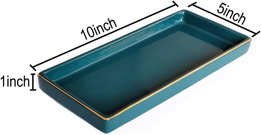 Ceramic Bathroom Tray for Countertop / Green / 10 x 5