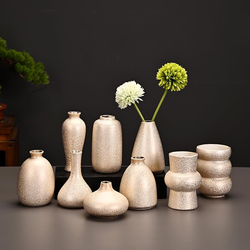 Ceramic Bud Vases for Pampas Grass Flowers / Gold / Set of 9