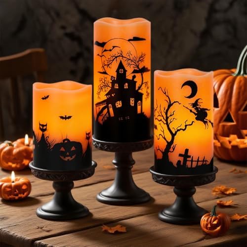 Wondise Halloween Rechargable Flickering Flameless Candles with 6H Timer