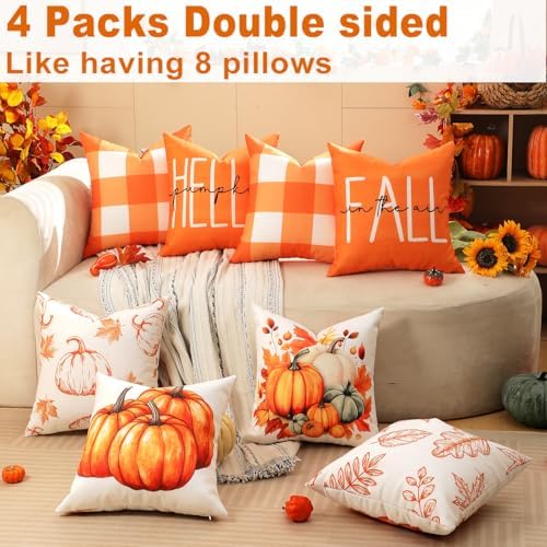 TOYPOPOR Fall Pillow Covers 18x18 4Pcs Double‑Sided Print Autumn Home Decor