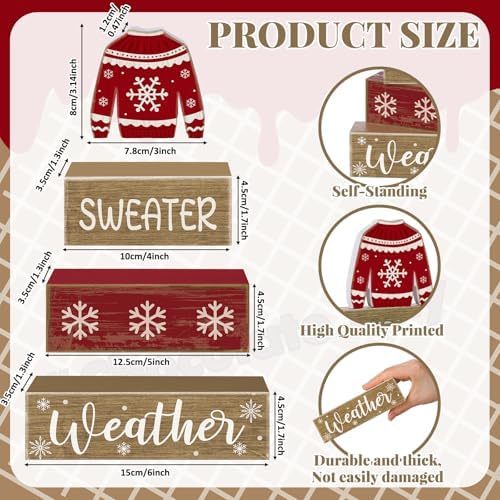 Lineshading 4 Pcs Christmas Table Decoration Wooden Block Signs Sweater