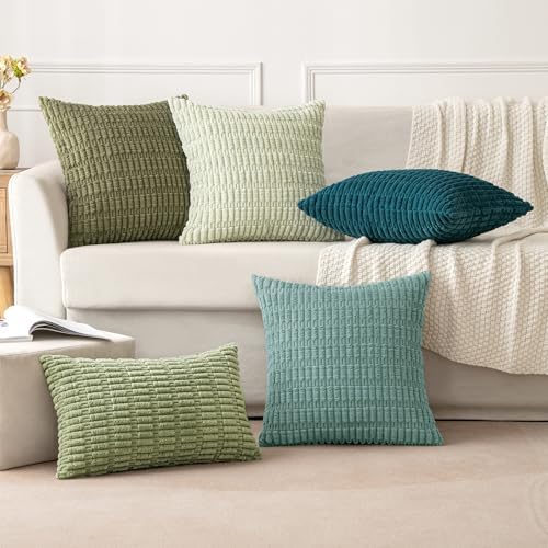 MIULEE Corduroy Decorative Throw Pillow Covers 18x18 Teal Green Pack of 2
