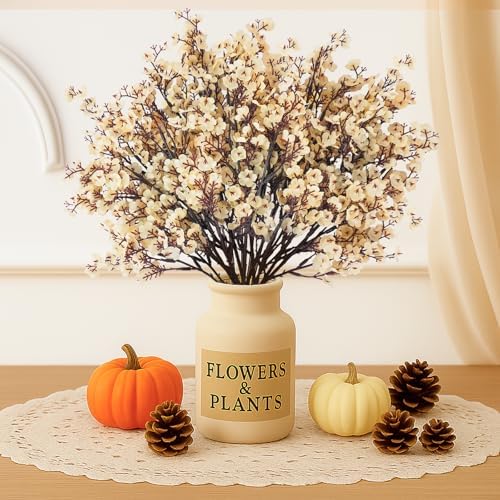 Uieke 6 Pcs Artificial Flowers Baby Breath Faux Champagne Artificial Gypsophila Bouquet Fake Silk Flowers Real Touch for Home Office Kitchen Wedding Wall DIY Room Farmhouse Décor