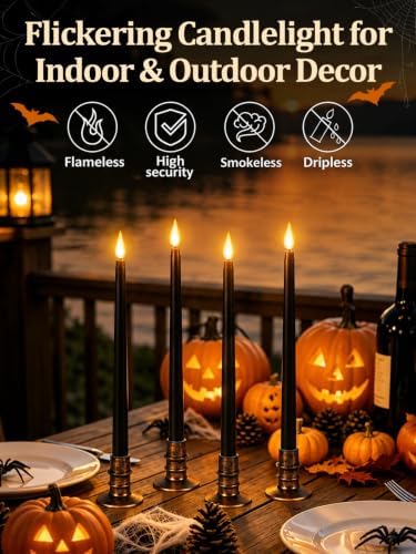 Alphatool 24 Pcs Halloween Black LED Flameless Candles with Remote, Bases