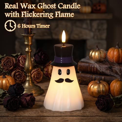 Halloween Decor Flameless Ghost Candles with 6H Timer, 2PCS