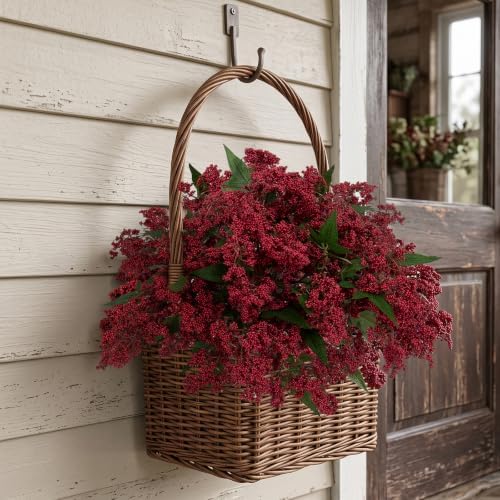 Daynight 6 Pcs Artificial Berry Stem for Vase, 17 in Faux Nandina Branches Fall Floral Picks Fake Realistic Berry Spray for Wedding Autumn Farmhouse Home Decor (6, RED, 17Inch)