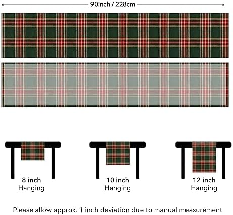 Softalker Christmas Checkered Tartan Table Runner, Green, 13 x 90 Inch