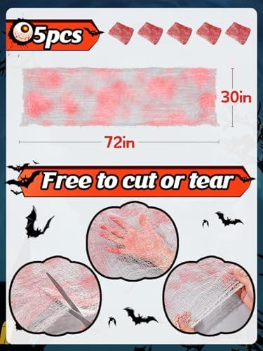 Biubee 5 Pack 30'' x 72'' Stretchy Blood Red Creepy Cloth Halloween Decor