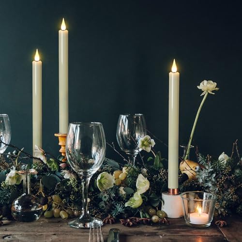 11 Inch Flameless Taper Candles with Remote,Battery Powered Candlesticks Realistic Flickering,Ivory Led Candlestick with 3D Wick for Christmas Home Wedding Decor (Pack of 6)