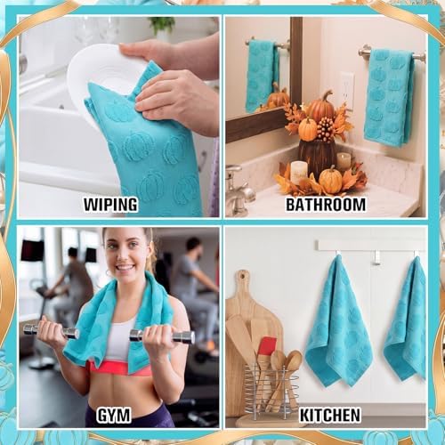Mindsoft 2 Pcs Fall Hand Towels 3D Pumpkin Jacquard,Teal