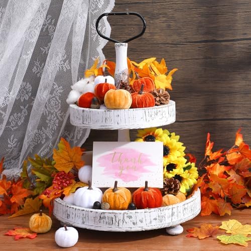 Weysat 24 Pcs Assorted Pumpkins Velvet Fall Thanksgiving Decor, Rust Orange