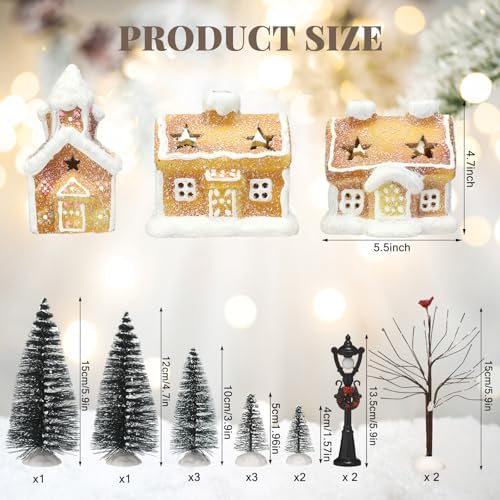 GlikCeil 17 Pcs LED Christmas Gingerbread Village, Ceramic Houses and Trees