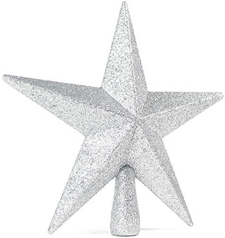 Glitter Star Christmas Tree Topper - 8" Silver Xmas Holiday Decor Ornament