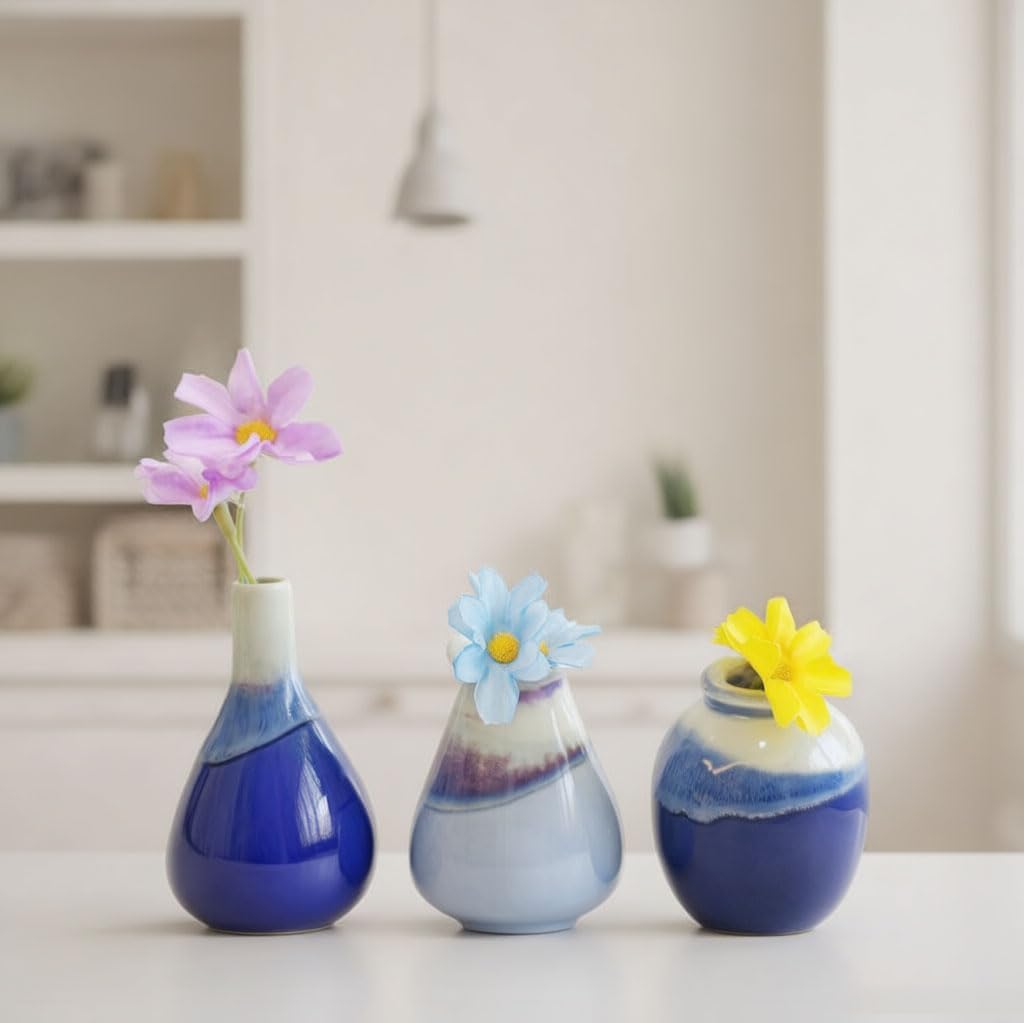 Daittin 3-Piece Ceramic Vase Set / Navy Blue