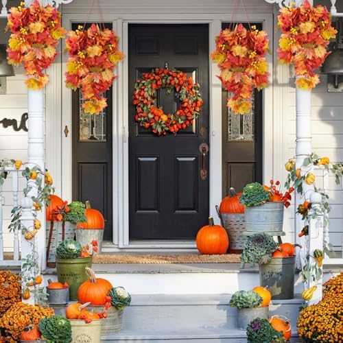RECUTMS Fall Leaves Hanging Plant Artificial Fall Leaves Garland with Berry