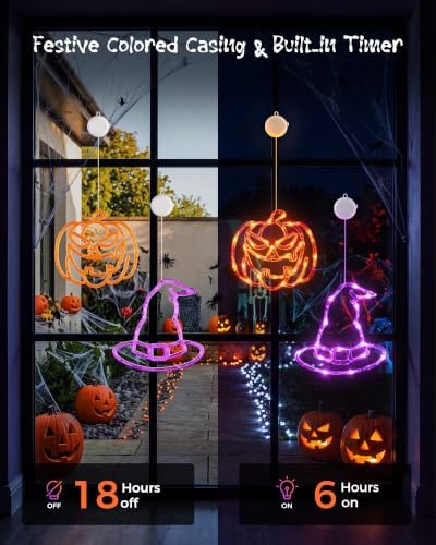 Minetom 3 Pack Halloween Windows Lights - Pumpkin, Ghost, Hat with Timer