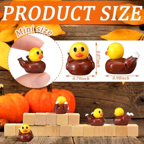 Soulchen 100 Pack Thanksgiving Mini Resin Turkey Duck Figurines Tiny Duck Statue Bulk Mini Turkey Decor for Home Desktop Shelf Cake Autumn Harvest Day Gift Decoration Collectibles
