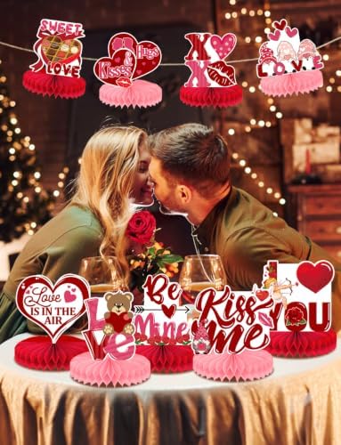 Centerpiece for Table Decorations, 9 Pcs 3D Honeycomb Certerpieces for Party Supplie(Valentines Day)