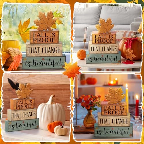 Lineshading 4 Pcs Fall Decoration For Home Wooden Maple Leaf Stacked Decor