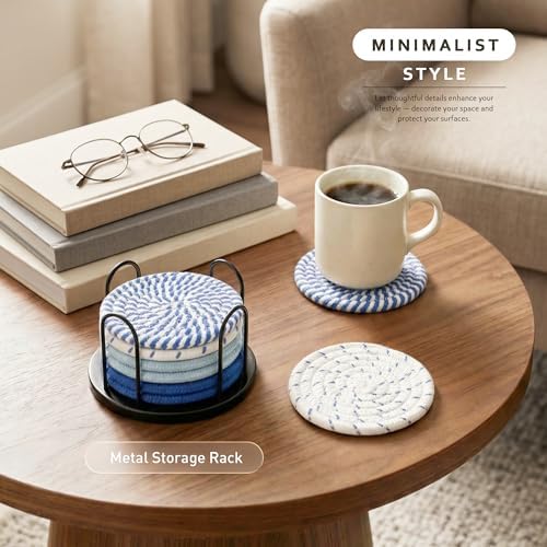 Lazebox Coasters Set of 8 for Drinks, 4 Inch Large Coasters for Coffee Table, Tabletop Protection for Hot & Cold