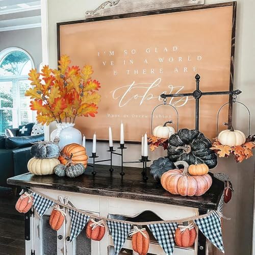 5 Pcs Fake Fall Oak Leaves Stems 19.6” Artificial Autumn Foliage Branches