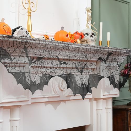 Pangda Halloween Spider Web Mantle Scarf Black, 19.7x78.7inch, Bat