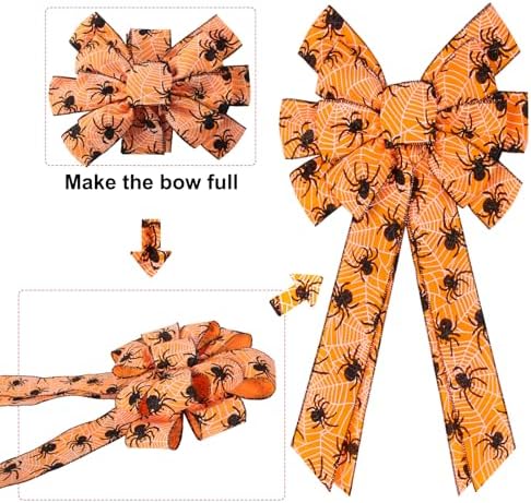 2PCS Halloween Bows for Wreath Large Halloween Bow with Spider Web Pattern