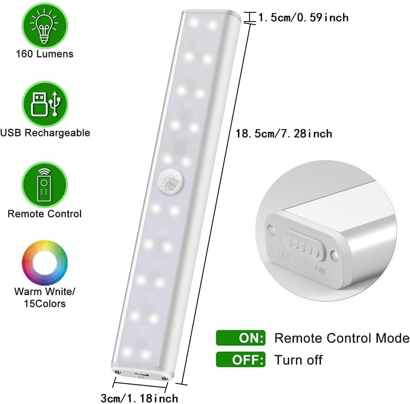48 LED Under Cabinet Lighting Wireless, 15 Colors Changeable Rechargeable RGB Under Cabinet Lights Remote Control Under