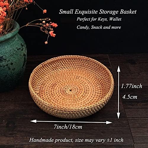 Small Round Keys Basket for Entryway Woven Baskets for Organizing Tabletop Decorative Wicker