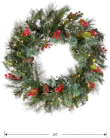 National Tree Company 24in Pre-Lit Wintry Pine Artificial Christmas Wreath