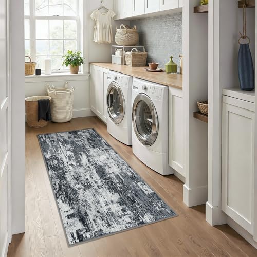 RELEANY Washable Runner 3'x6' Abstract Area Rug for Hallway Black White