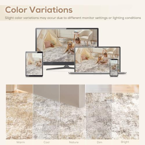 Nakagishi 10X14 Area Rugs for Living Room: Washable Modern Abstract Rug with Non-Slip Silicone Backing Low Pile Soft