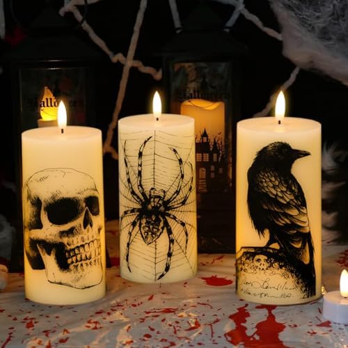 Halloween Skull Flameless Candles Battery Operated Remote Timer